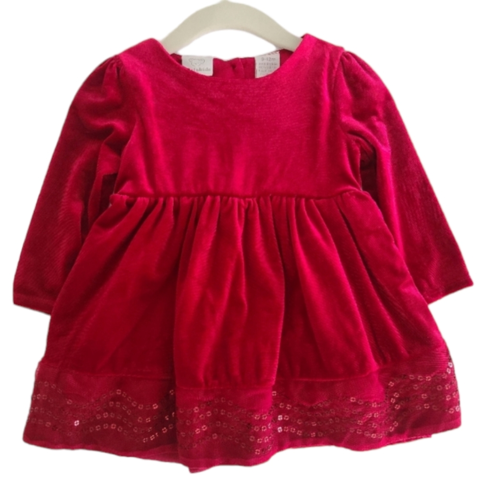 Koala Kids Holiday Baby Girl Red Velvet Dress Christmas Size 9-12 Months